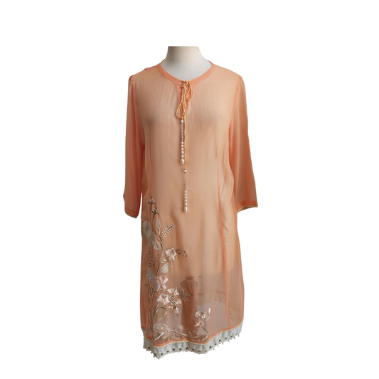 Menahel & Mehreen Light Orange Embroidered Frere Kurta | Pre Loved |
