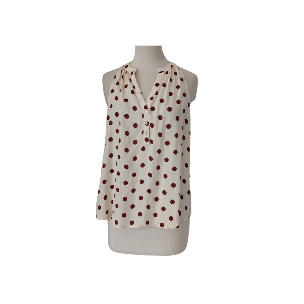 Mango Cream & Brown Polka Dot Sleeveless Top | Brand New |