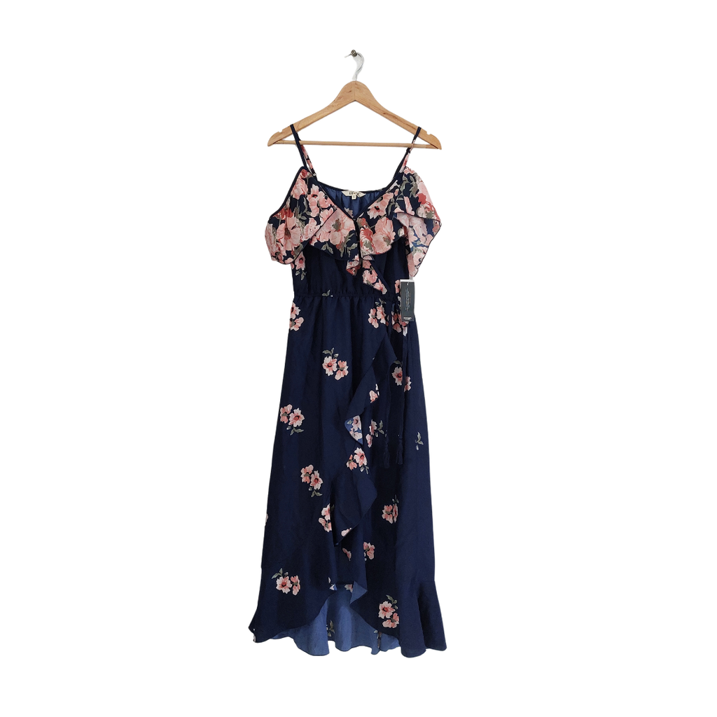 Blush Navy Floral Printed Cold-shoulder Dress | Brand New |