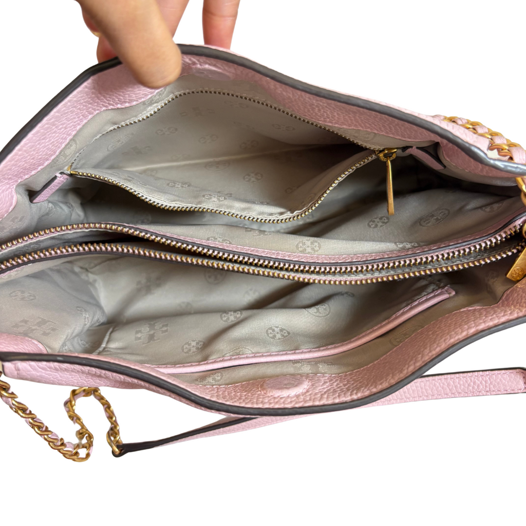 Tory Burch Light Pink Britten Pebbled Leather Crossbody Mini Tote Bag | Pre Loved |