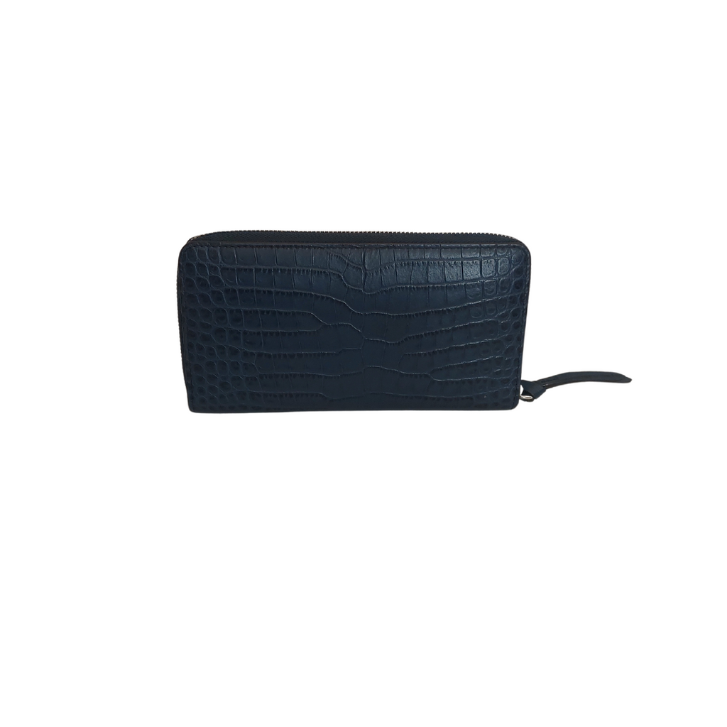 Jimmy Choo Dark Blue Croc Embossed Leather 'Pippa' Long Wallet | Gently Used |