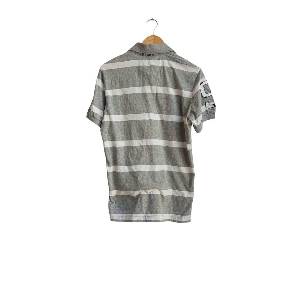 Aeropostale Men's Grey & White Striped Polo Shirt | Brand New |