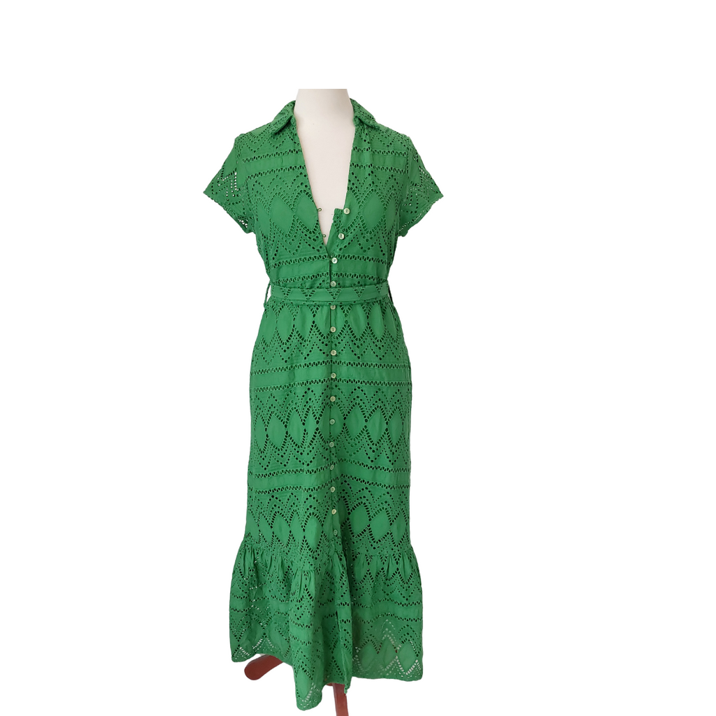 Zara Green Cut-Work Belted Dress | Gently Used |