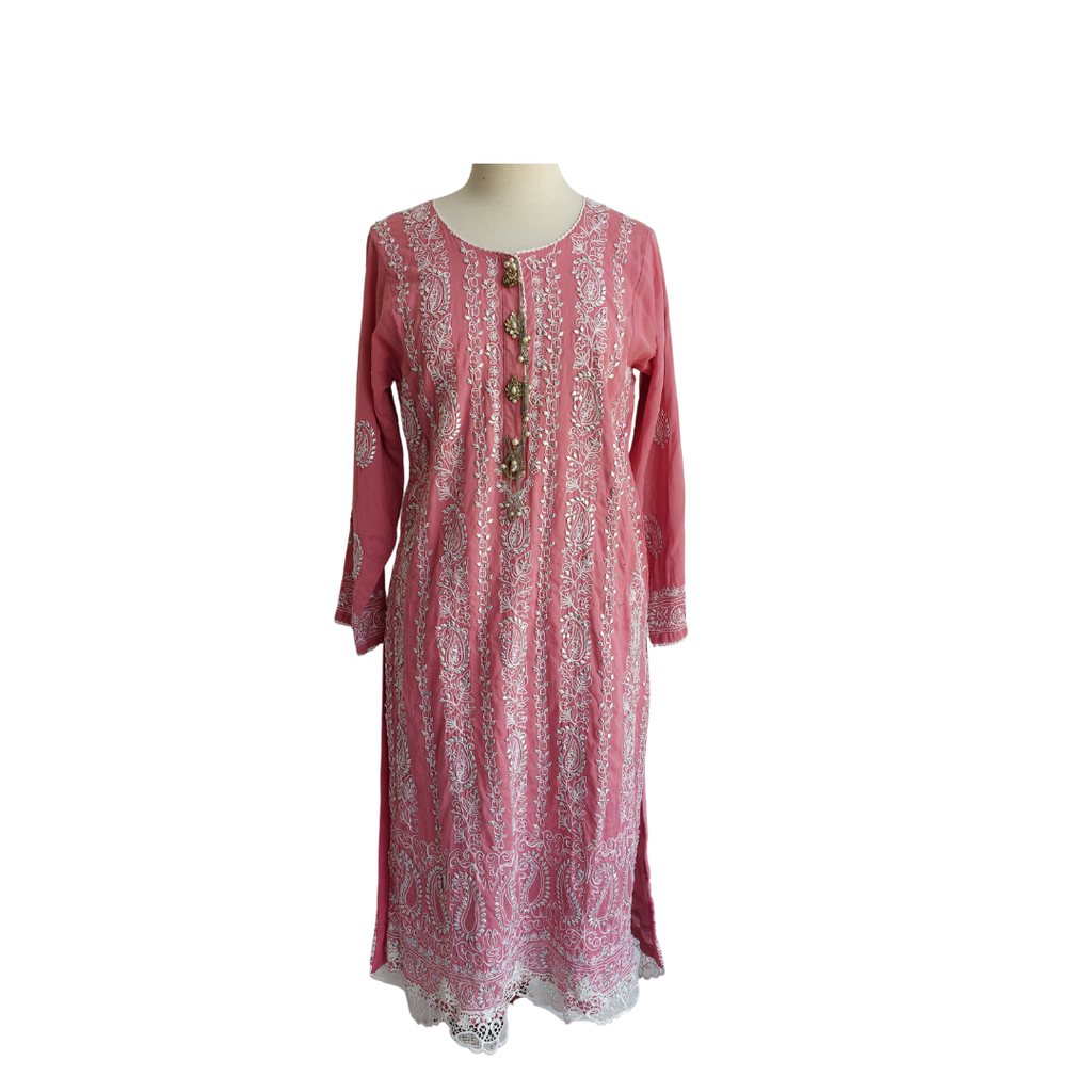 Zuri Pink Embroidered Kurta | Pre Loved |
