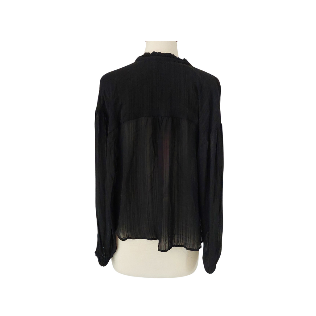 Mango Black Semi-sheer Flat-collar Shirt | Pre Loved |