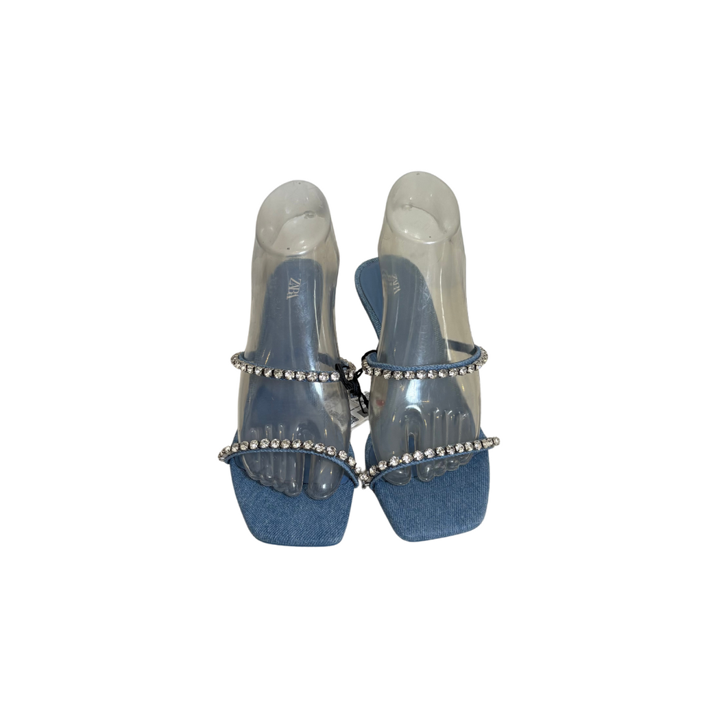 ZARA Blue Rhinestones & Denim Sandals | Brand New |
