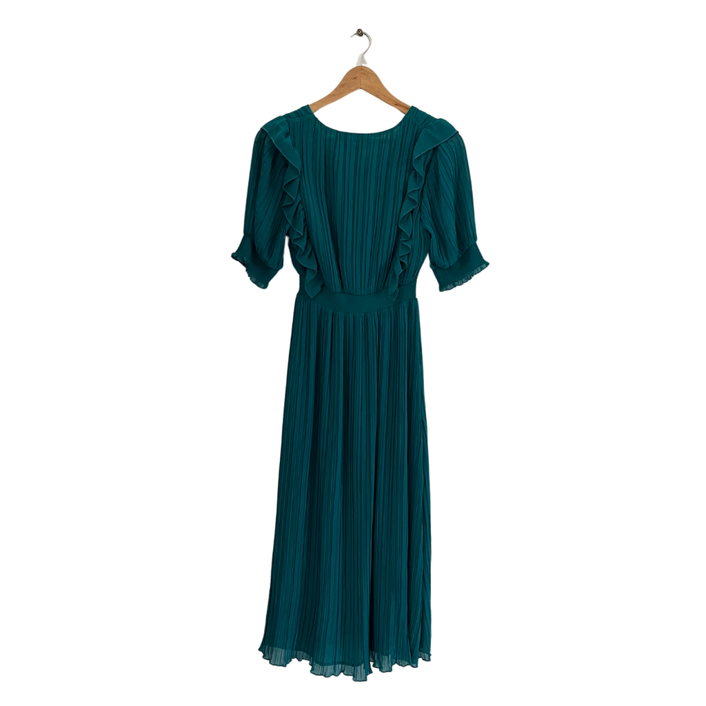 ZARA Teal Pleated Deep V-neck Maxi Dress | Pre Loved |