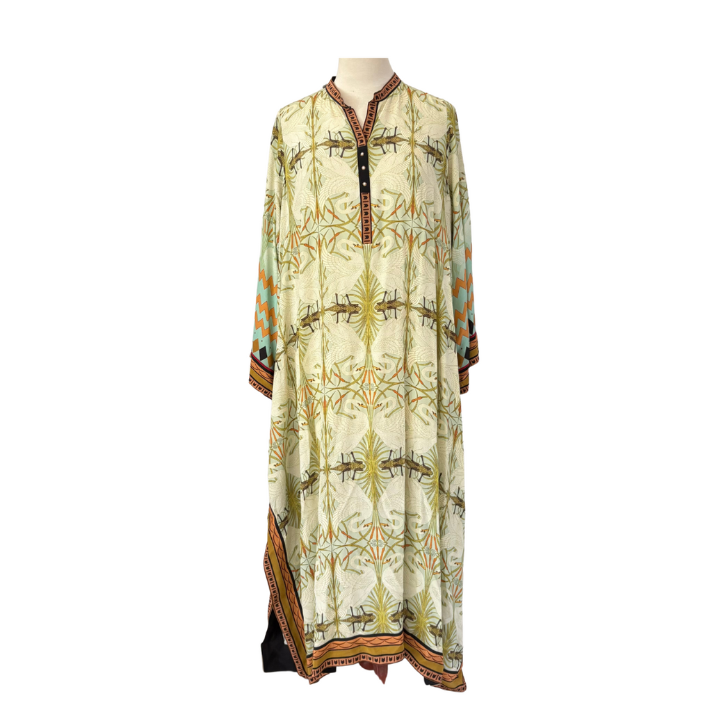 Sania Mastakiya Green Swan Print Silk Long Kurta | Gently Used |