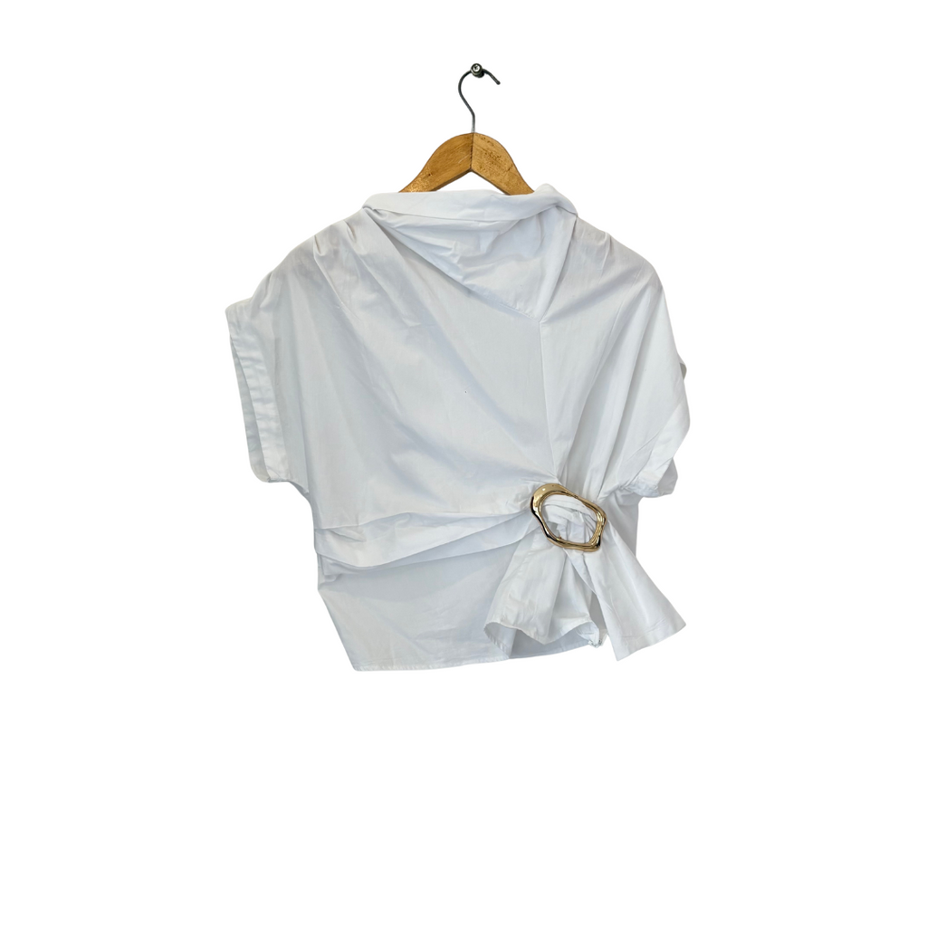 Zara White High-Neck Front Knot Top | Gently Used |