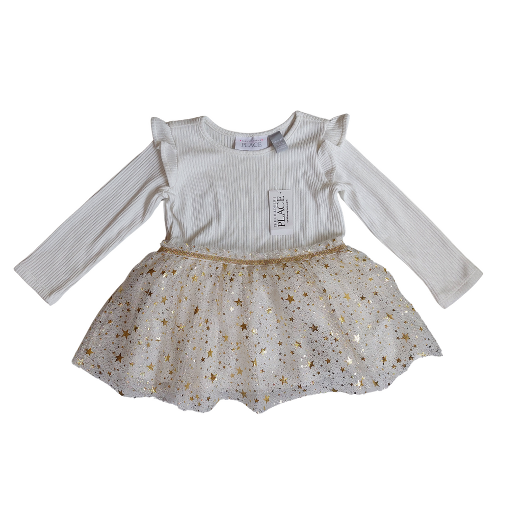 The Children's Place White Ribbed 'Star' printed Frock (12-18 Months) | Brand New |