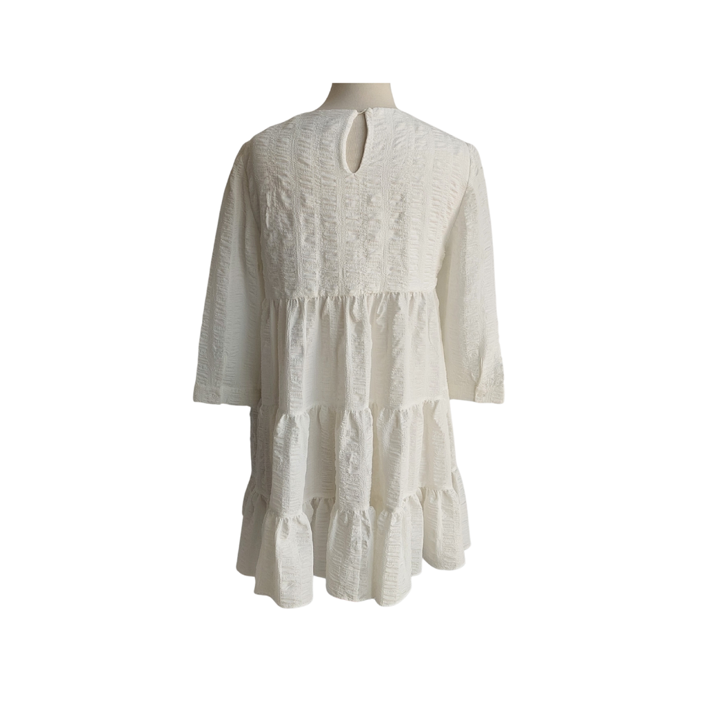 Zara White Textured Knee Length Frock | Gently Used |