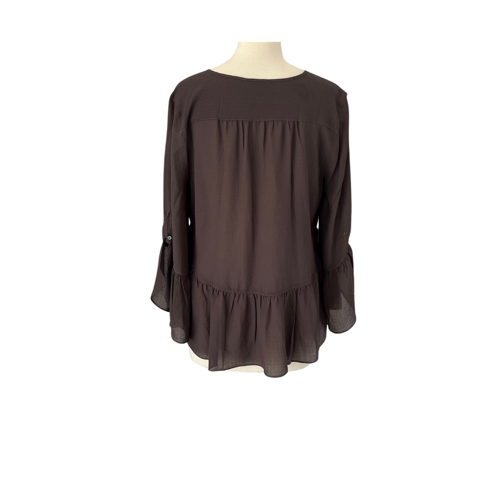 Max Studio Brown Semi Sheer Frill Blouse | Gently Used |