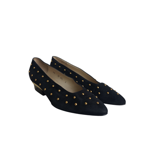 Escada Black Suede Leather Studded Pumps | Pre Loved |