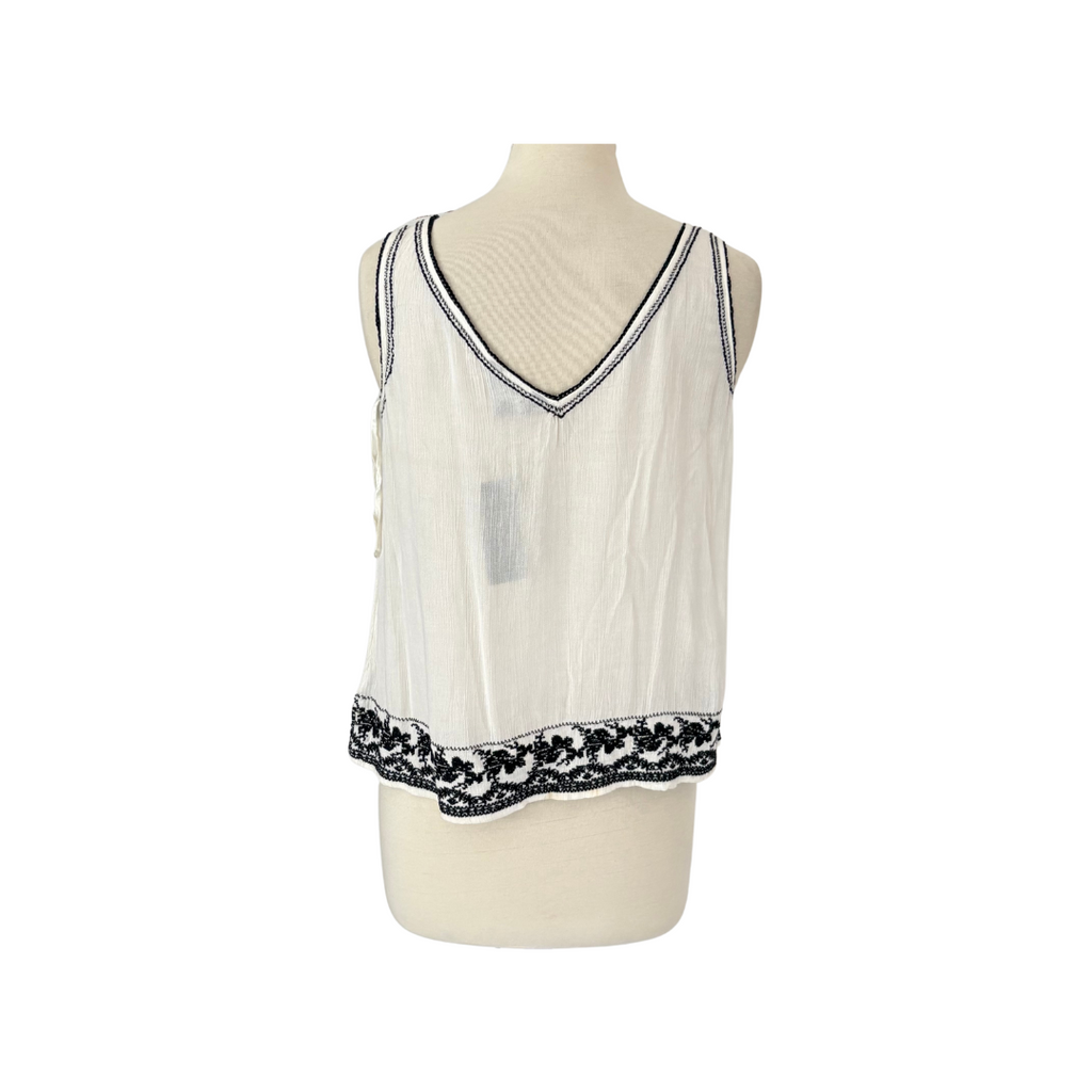 New Look White & Black Embroidered Sleeveless Top | Gently Used |