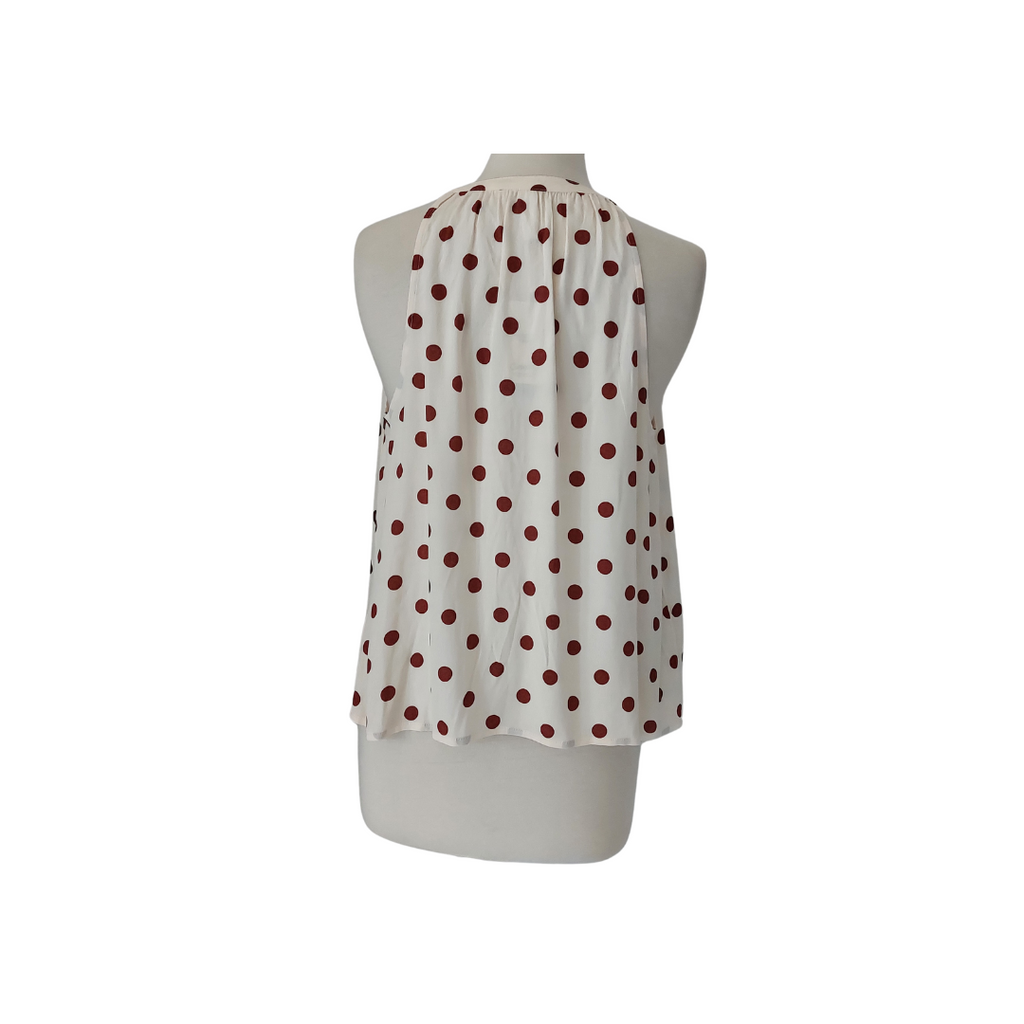 Mango Cream & Brown Polka Dot Sleeveless Top | Brand New |