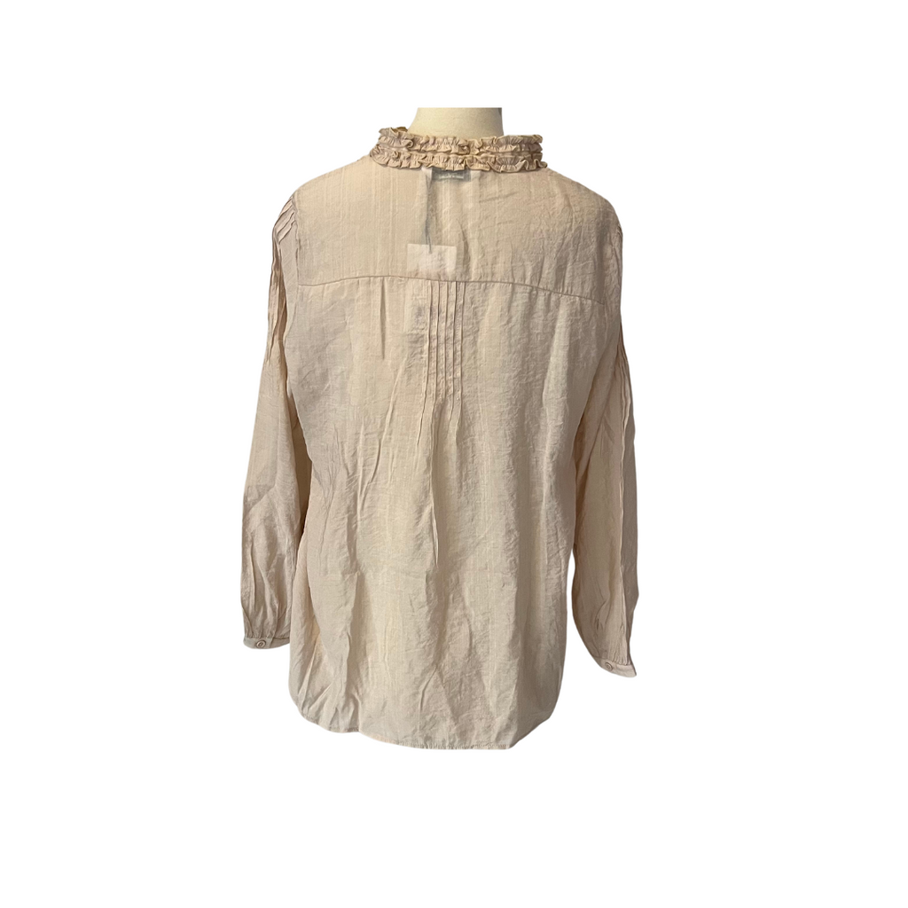 Sapphire Beige Sheer Frill Button Down Blouse | Brand New |