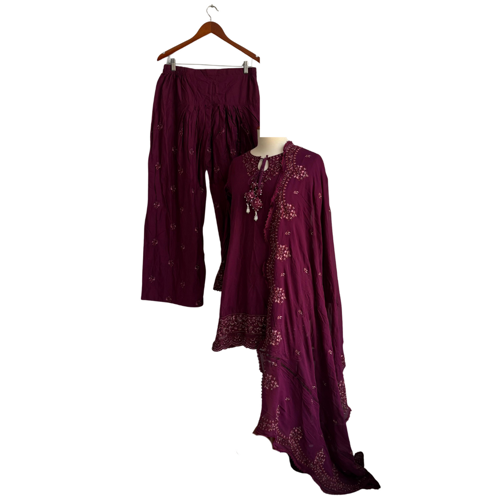 Zaib Purple Embroidered 3 pieces Outfit | Pre Loved |
