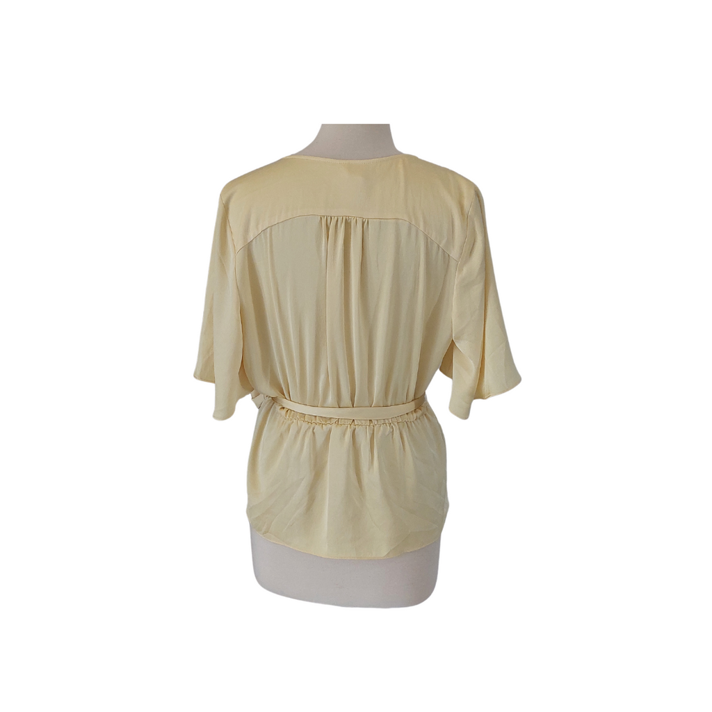 Mango Yellow Satin Wrap Belted Top | Gently Used |