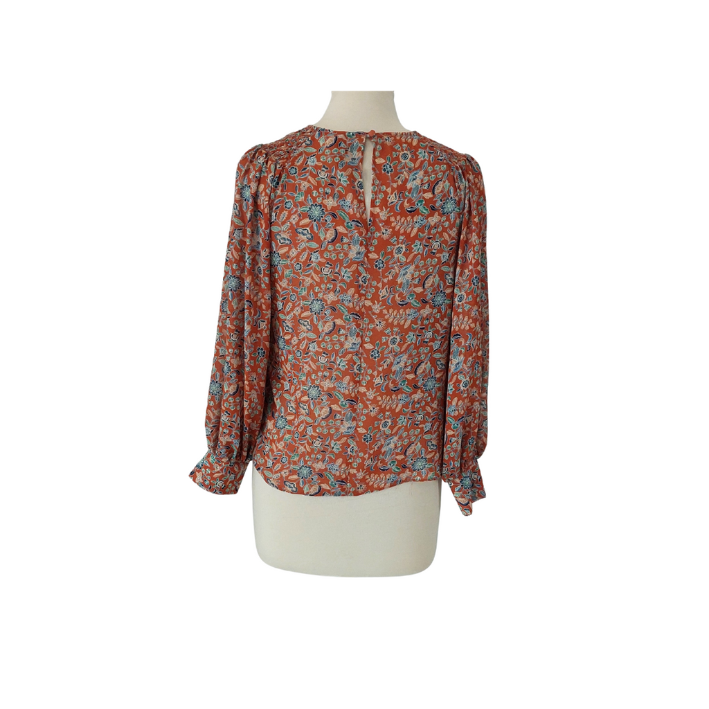 Mango Orange Floral Printed Pleated Shoulder Blouse | Like New |