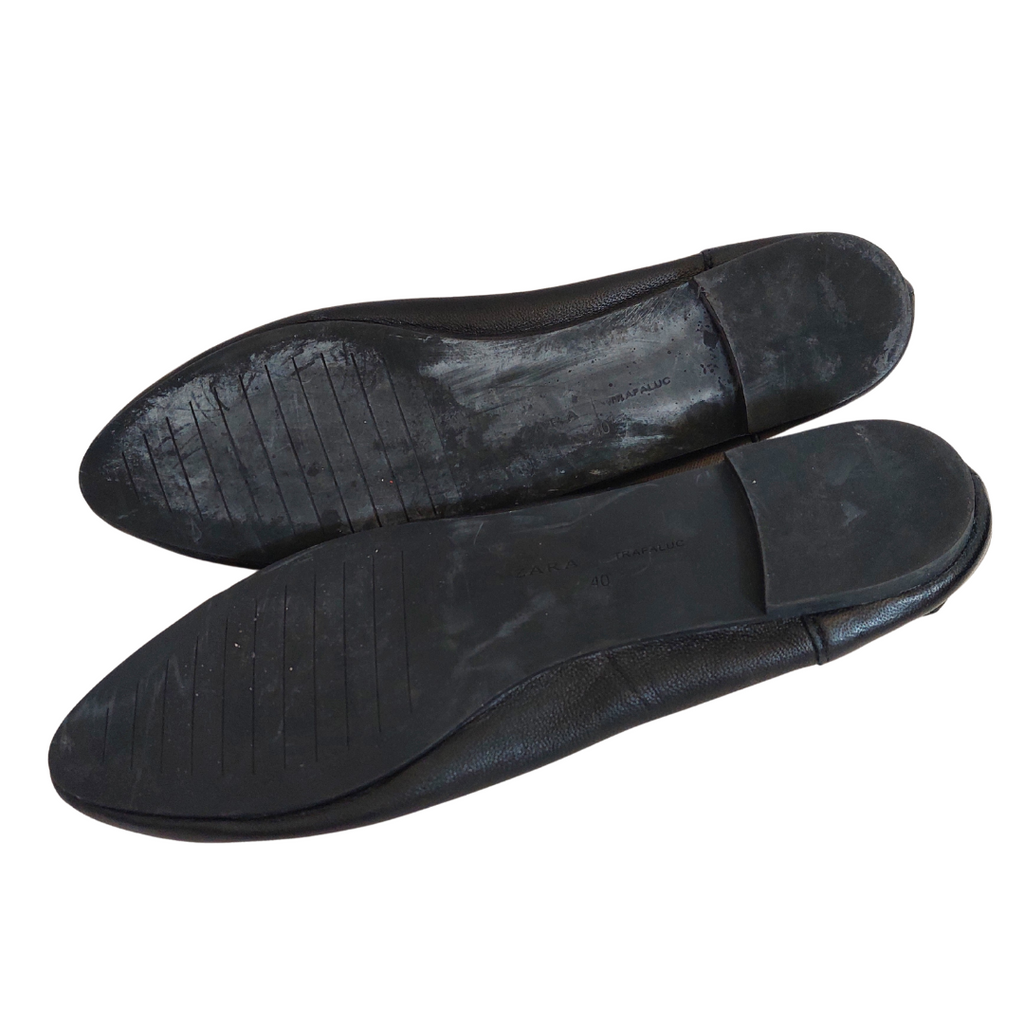 ZARA Black Leather Ballet Flats | Pre Loved |