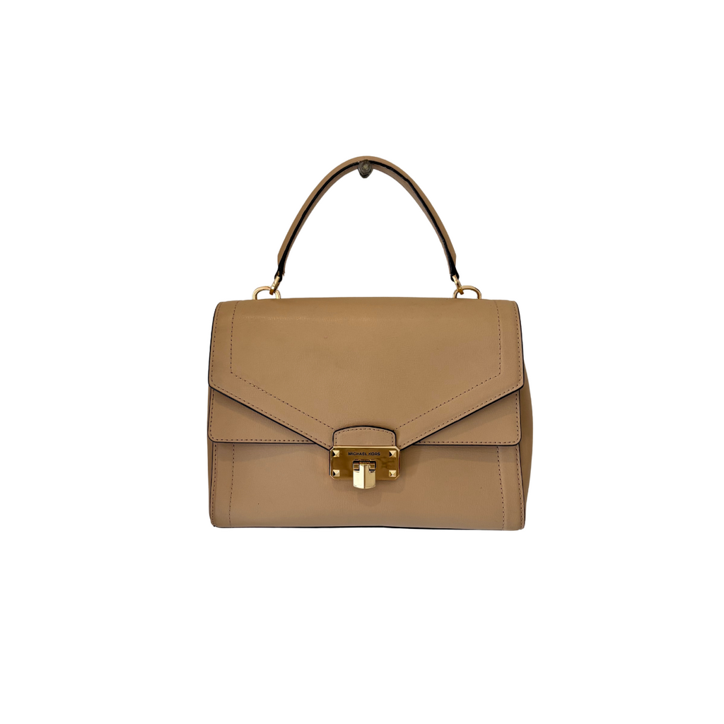 Michael Kors Kinsley Medium Beige Leather Top Handle Bag | Pre Loved |