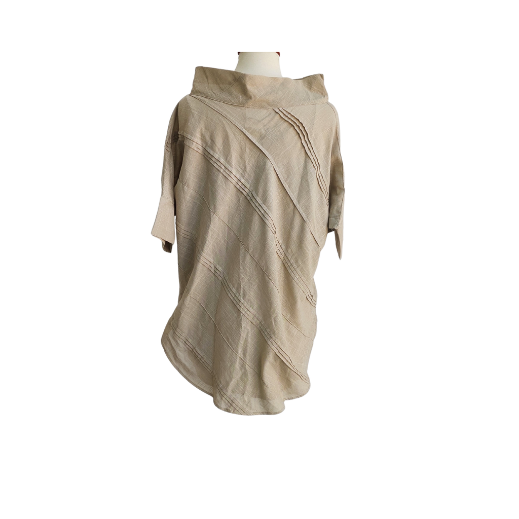 Studio Mehr Grey & Beige Embroidered Cowl Neck Tunic | Brand New |