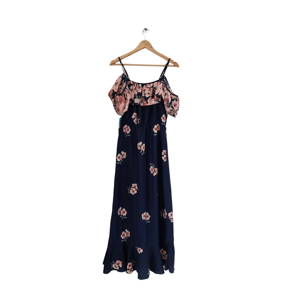 Blush Navy Floral Printed Cold-shoulder Dress | Brand New |