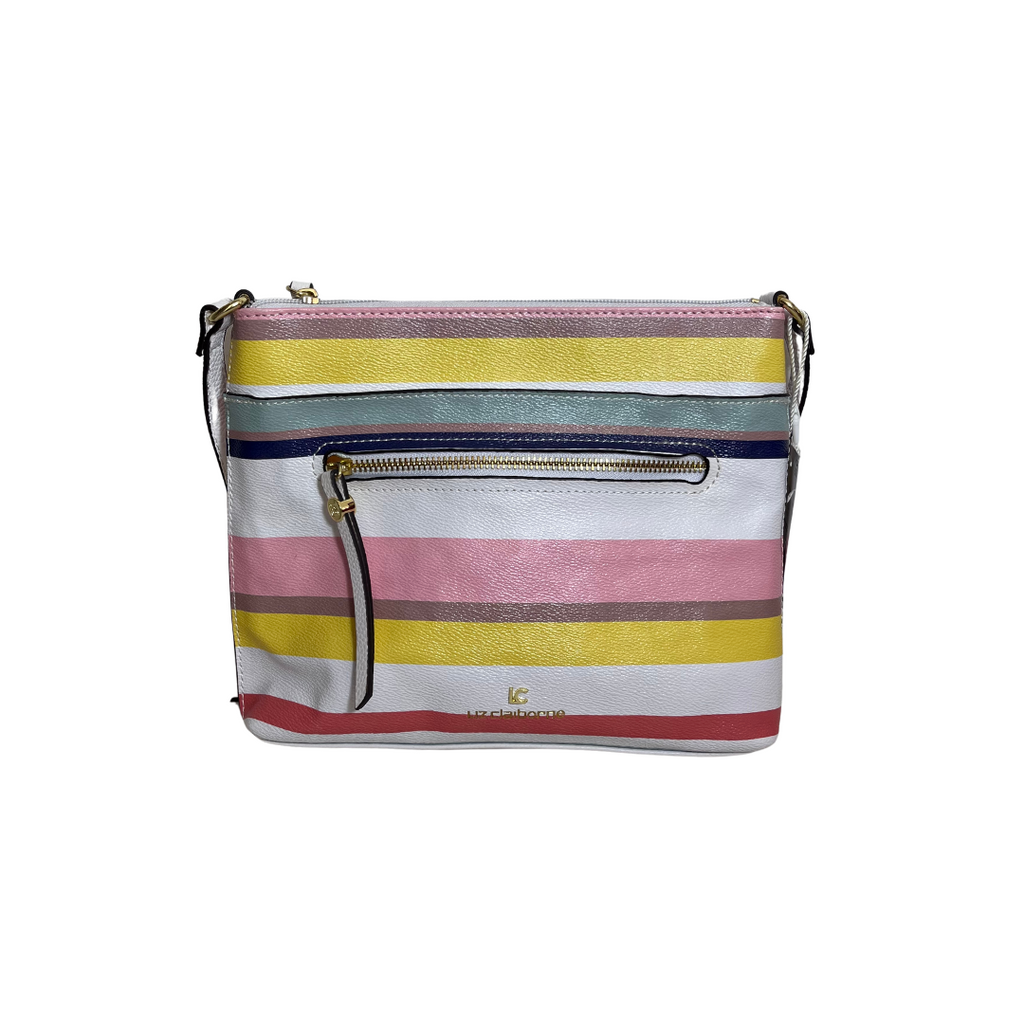 Liz Claiborne Multi-Coloured Striped Leatherette Large Crossbody Bag | Brand New |