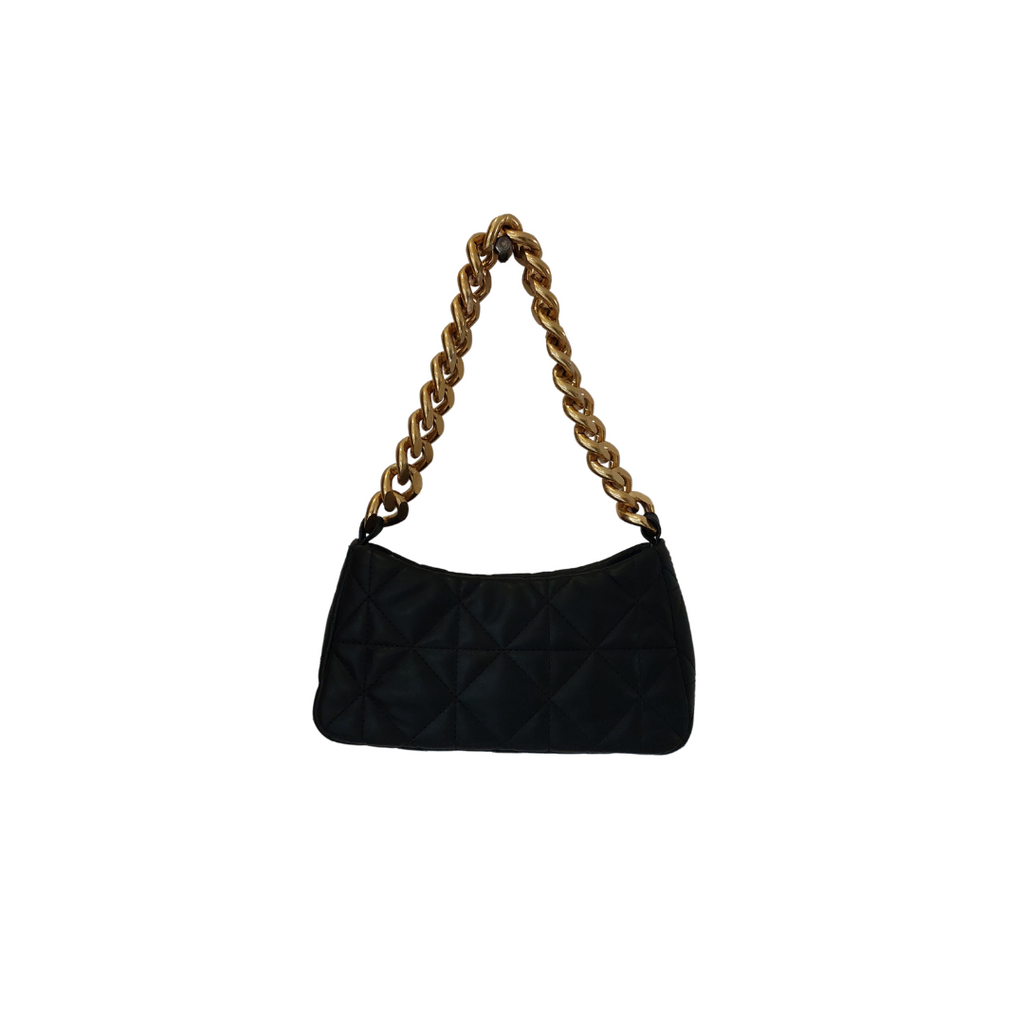 Mango Black Quilted Thick Gold Chain Mini Bag | Pre Loved |