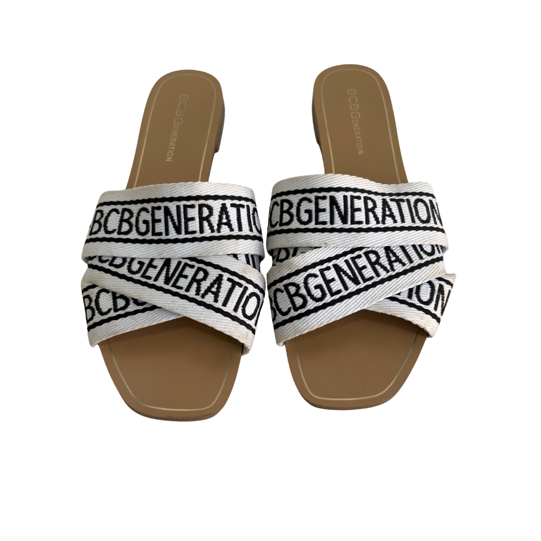 BCBGeneration White & Black Krista Crisscross Logo Sandals | Pre Loved |