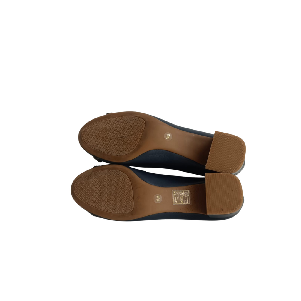 Tory Burch Navy Mini Miller Leather Logo Pumps | Pre Loved |