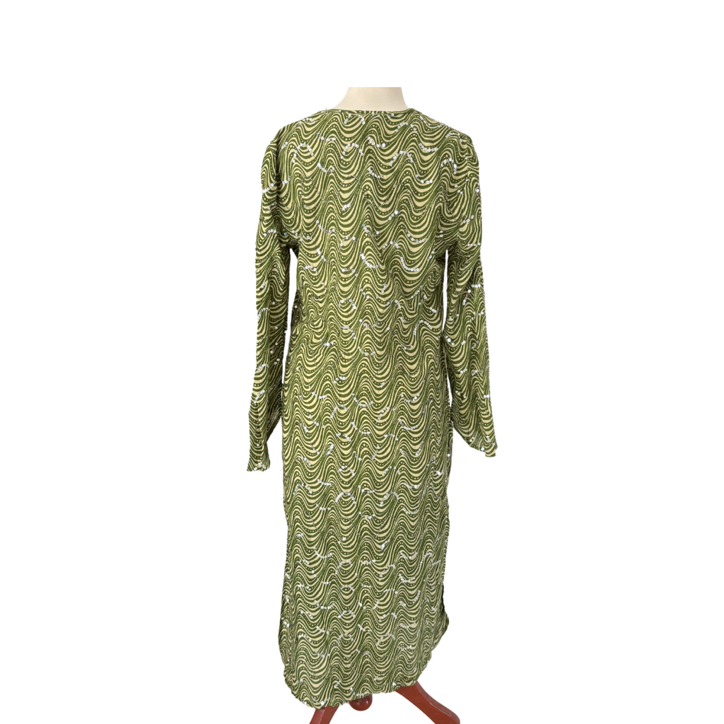 ZARA Green Sequins & Wavy Stripes Midi Dress | Brand New |