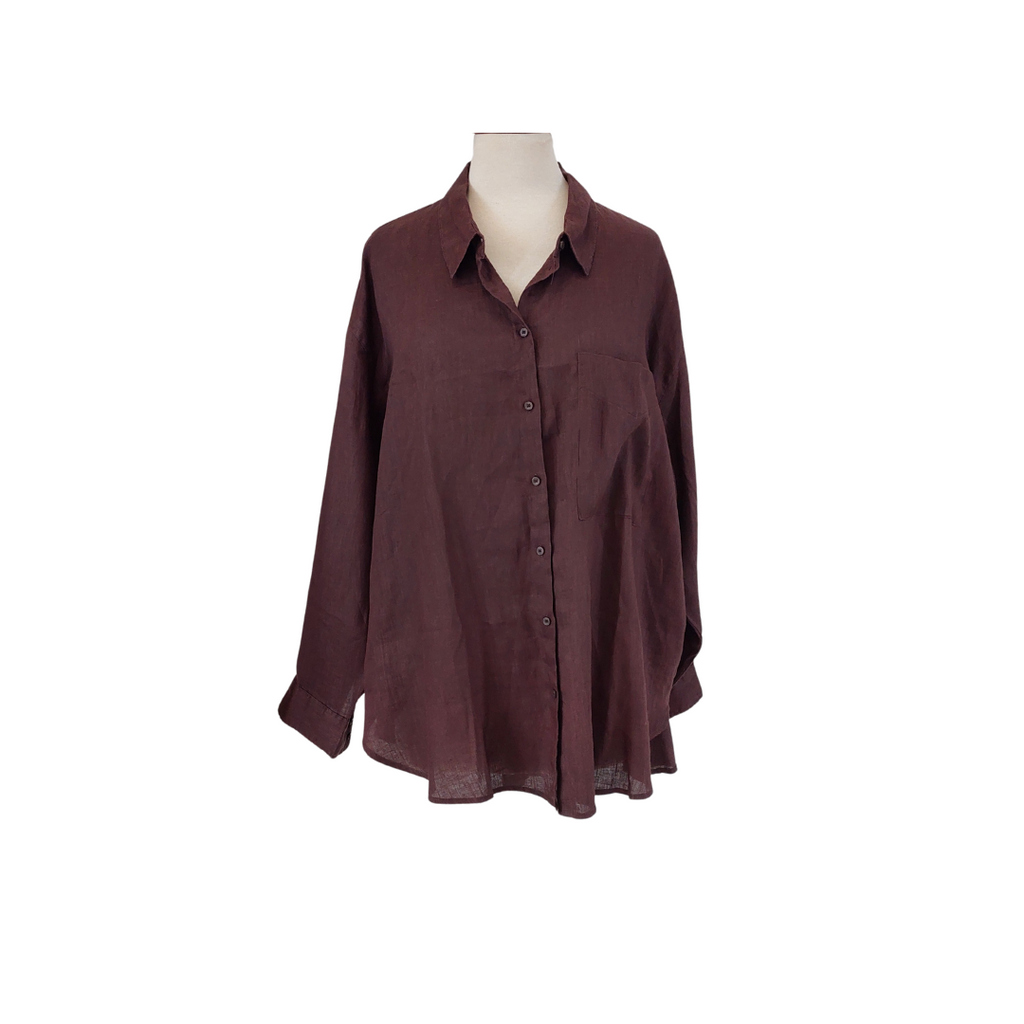 H&M Brown 100% Linen Button Down Shirt | Brand New |