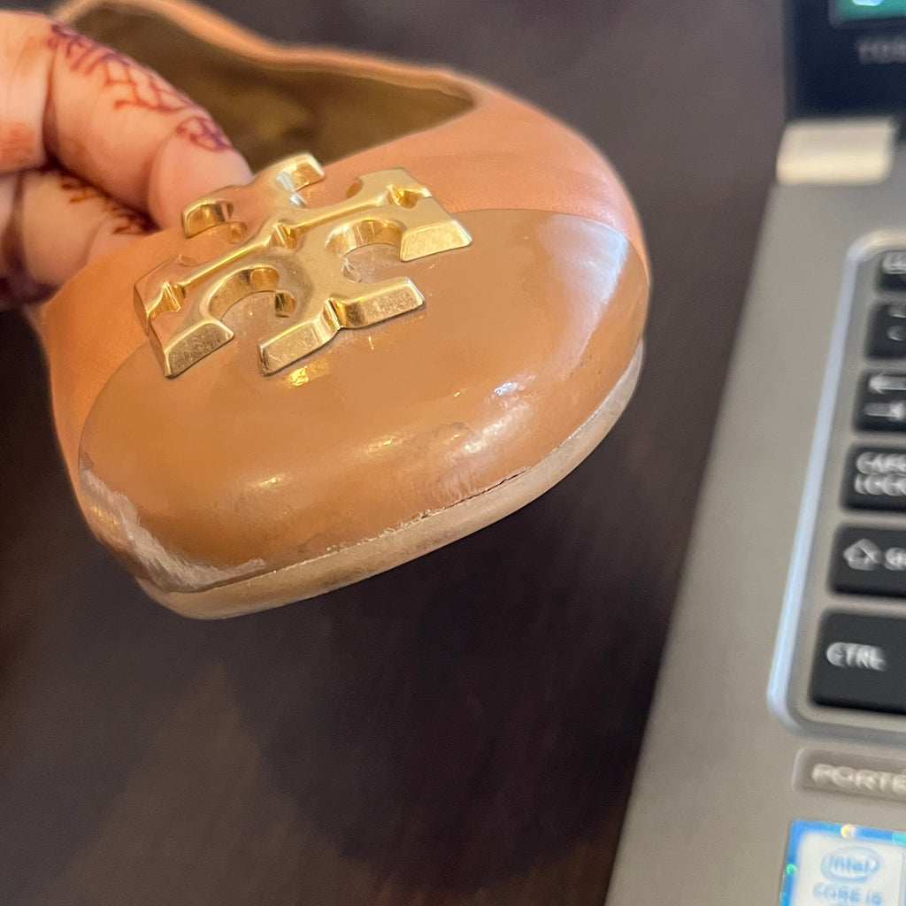 Tory Burch Two-toned Tan Leather Everly Ballet Flats | Pre Loved |