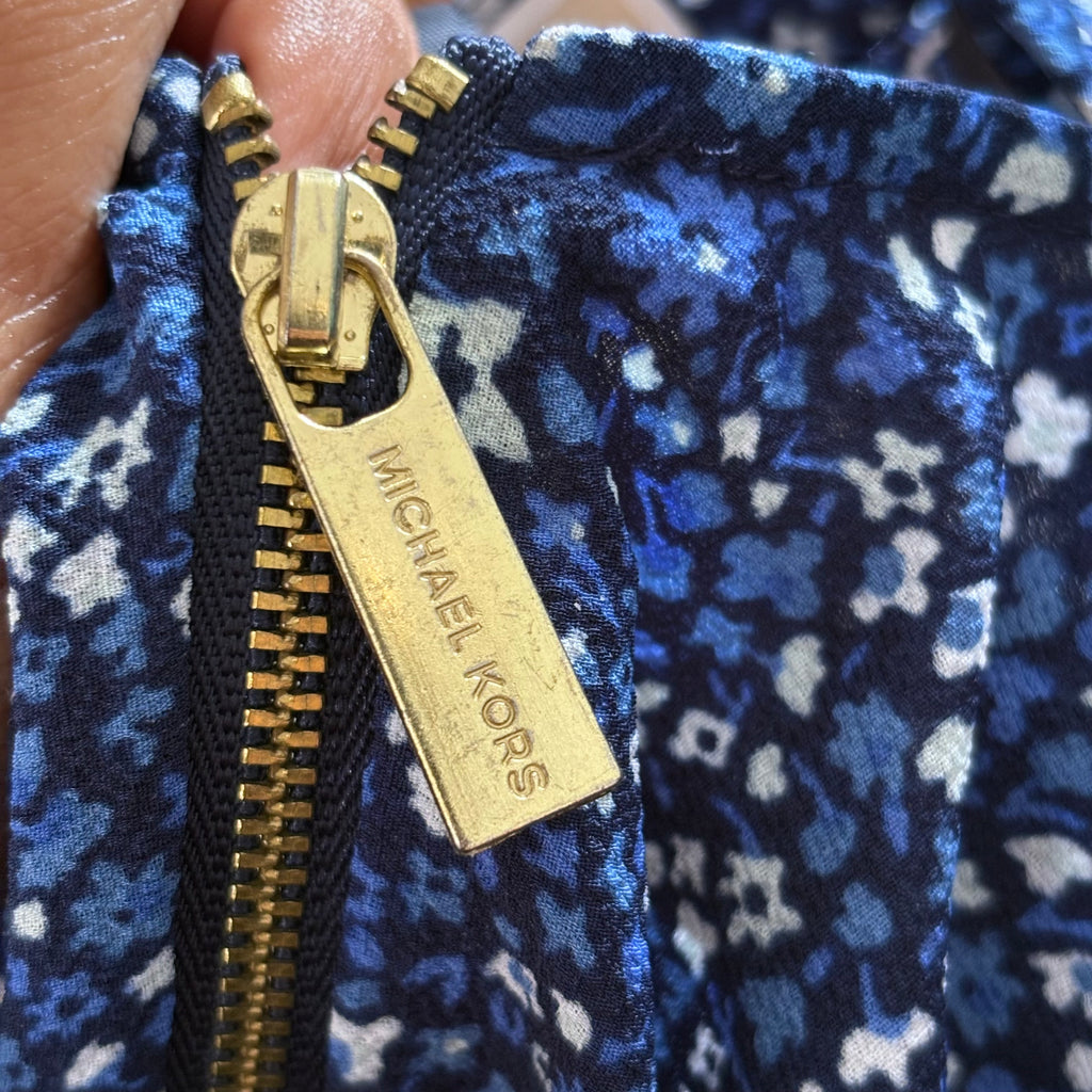 Michael Kors Blue Floral Print Shoulder Zip Poncho Top | Gently Used |
