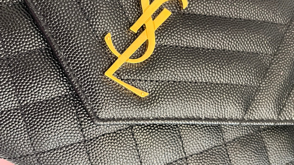 Saint Laurent Black Cassandre Matelassé Leather Clutch | Brand New |