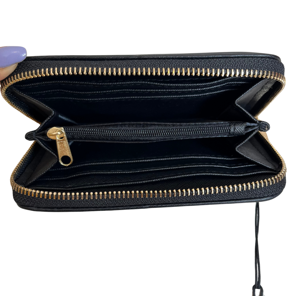 River Island Black Patent Logo embossed Zip Around Wallet | Brand New |