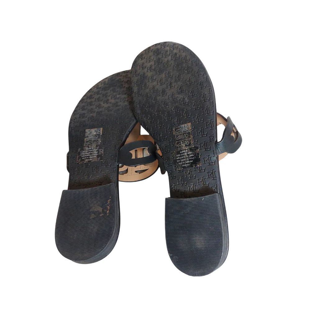 Ralph Lauren 'AUDRIE' Black Leather Sandals | Gently Used |