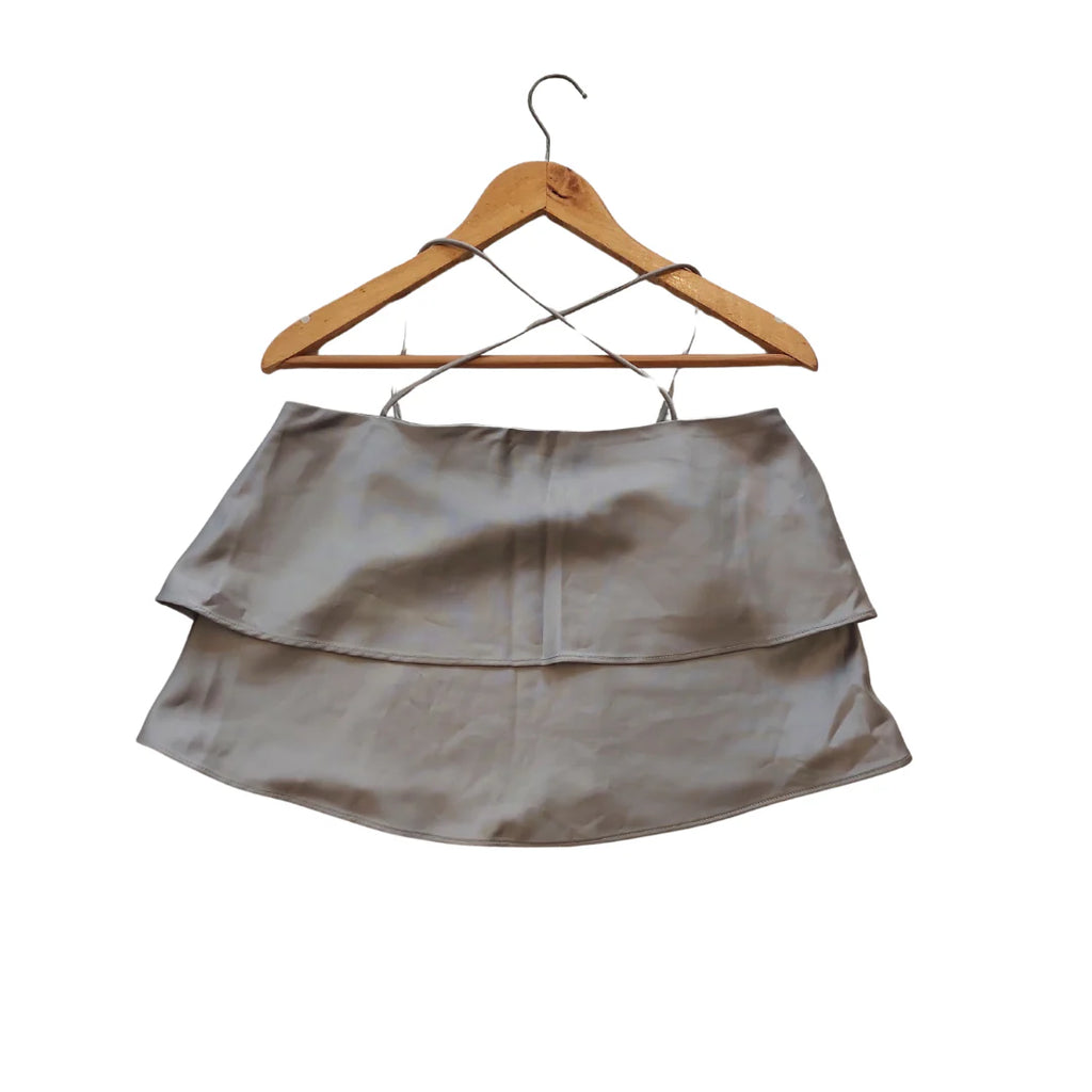 ZARA Silver Satin Layered Cropped Slip Top | Gently Used |