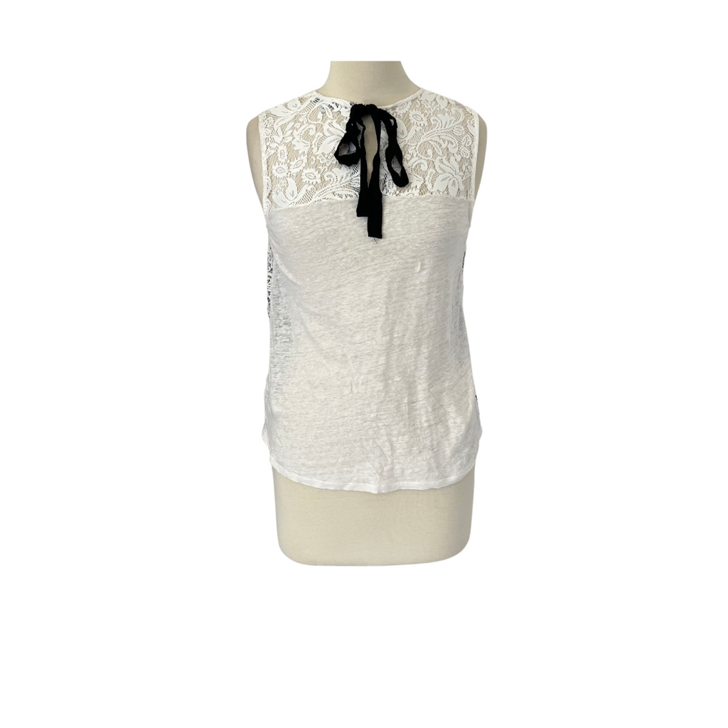 NEXT White Lace with Black Ribbon Sleeveless Top | Pre Loved |