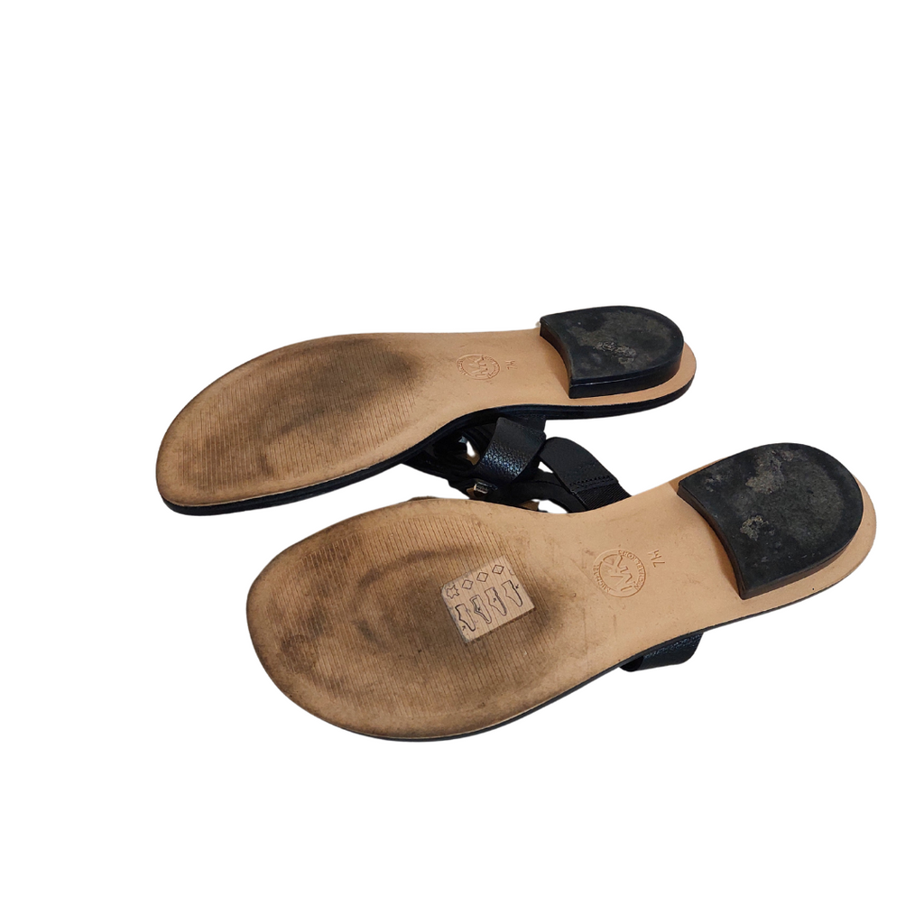 Michael Kors Black Aubrey Cutout Leather T-Strap Sandals | Gently Used |