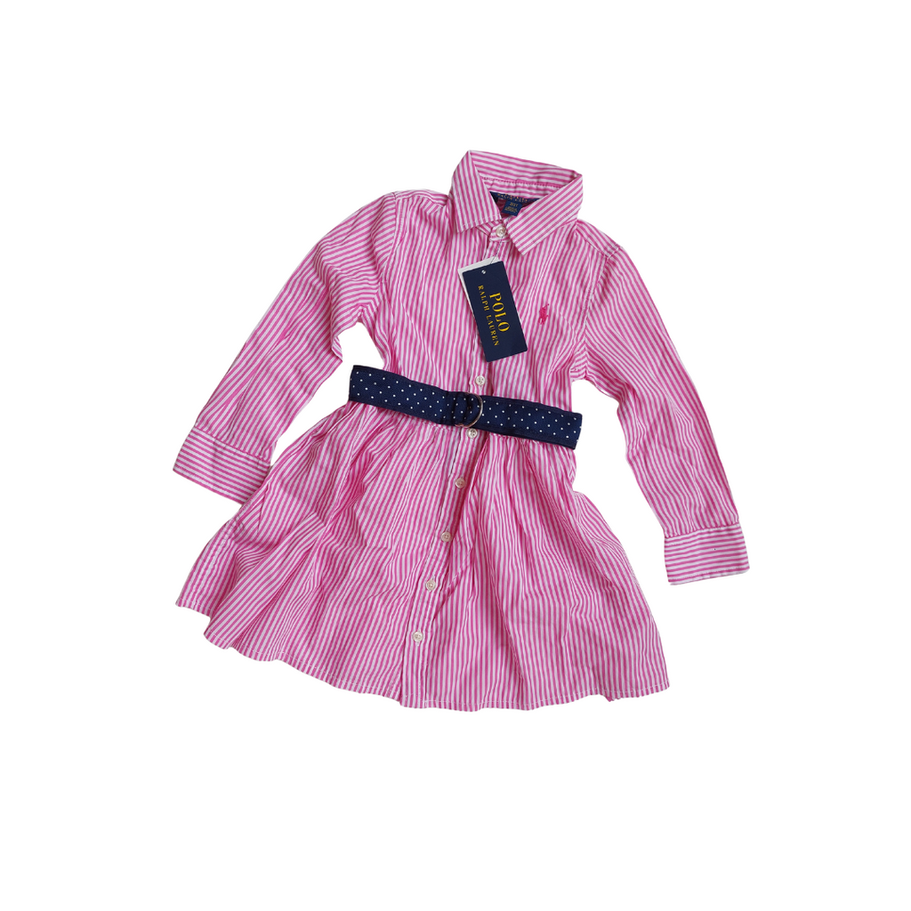 Polo Ralph Lauren Pink & White Striped Belted Frock (2 Years) | Brand New |