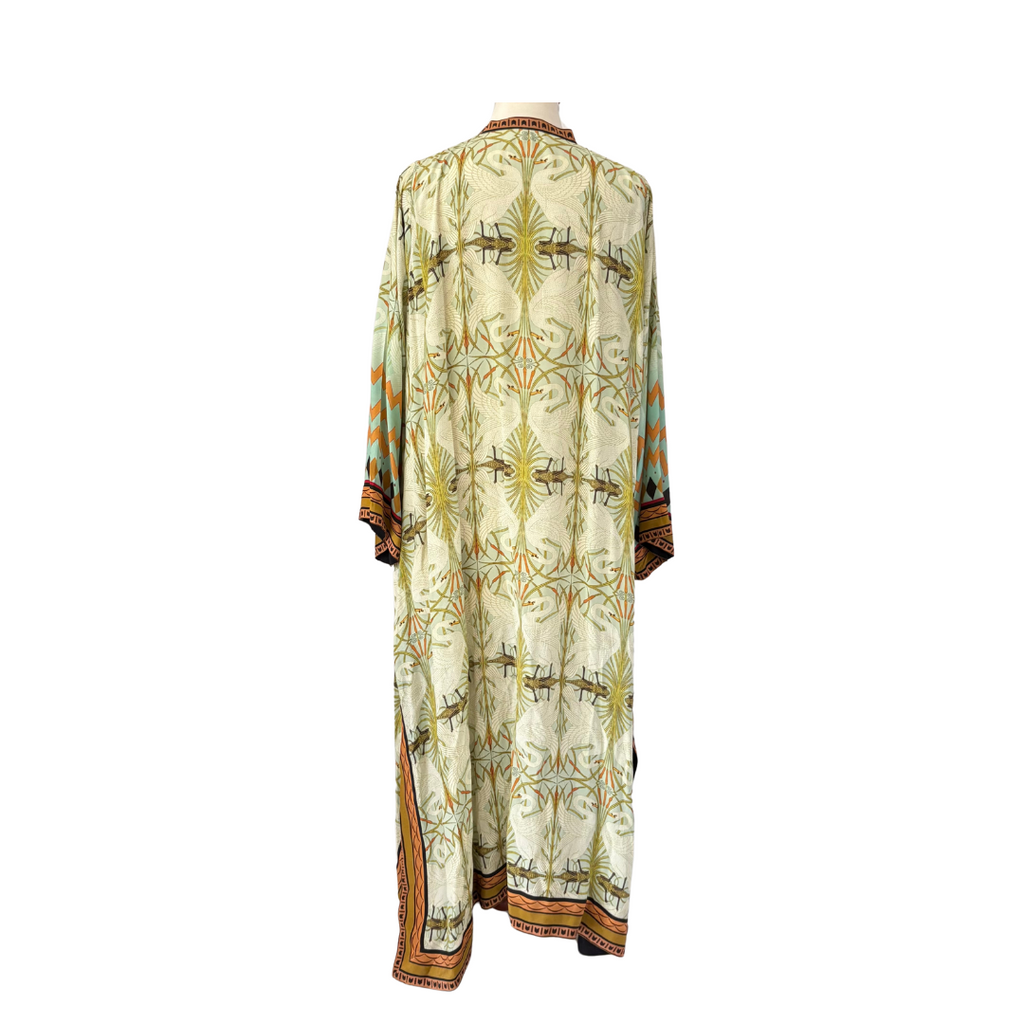 Sania Mastakiya Green Swan Print Silk Long Kurta | Gently Used |