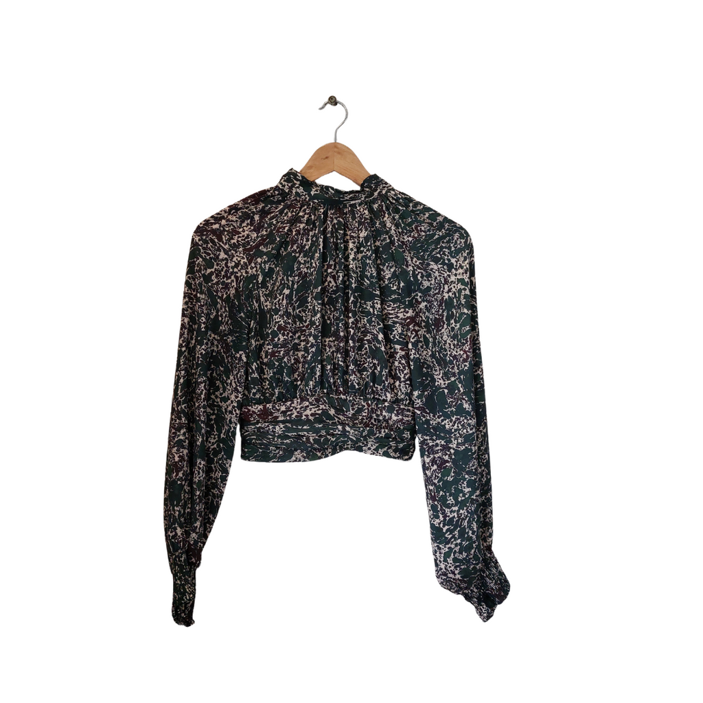 ZARA Green Abstract Printed Satin Cropped Blouse | Gently Used |