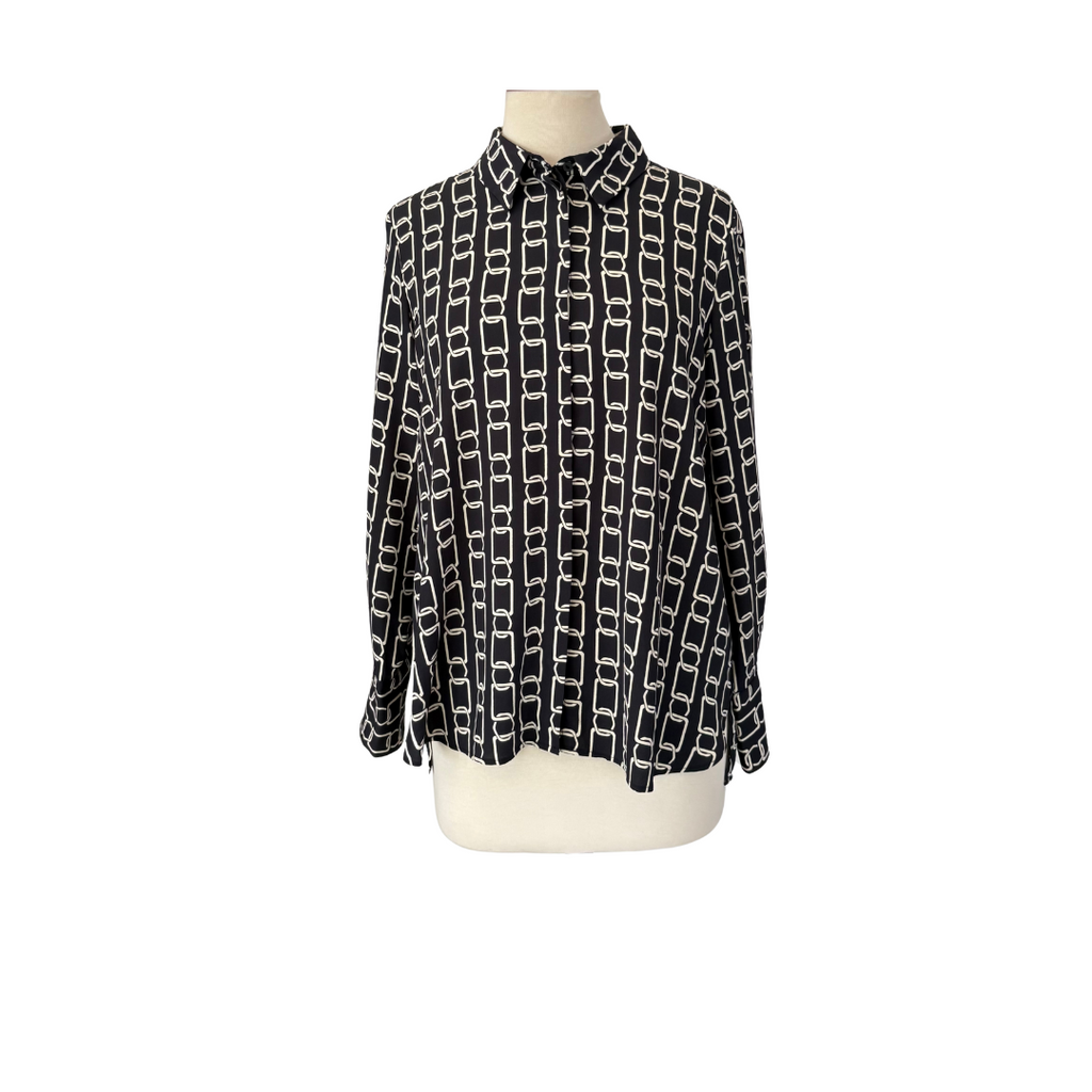 Mango Black & White Chain Printed Collared Button Up Top | Gently Used |