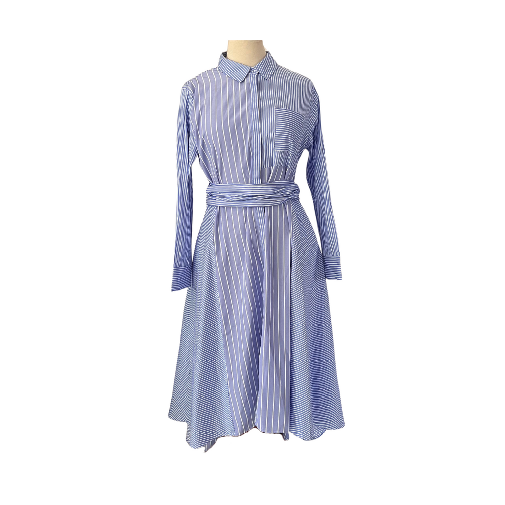 Riva Factory Blue & White Striped Button Down Dress | Gently Used |