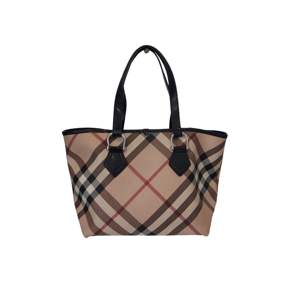 Burberry Beige/Black Nova Check Coated Canvas and Patent Leather Tote Bag | Pre Loved |