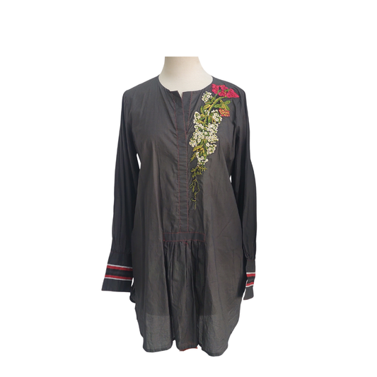 Sana Safinaz Grey And Multicolour Appliqued Short Kurta | Brand New |