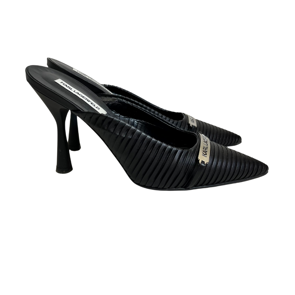 Karl Lagerfeld Black Pleated Leather Court Heels | Gently Used |