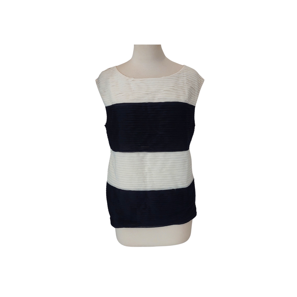 Ann Taylor Cream & Navy Pleated Top | Pre Loved |
